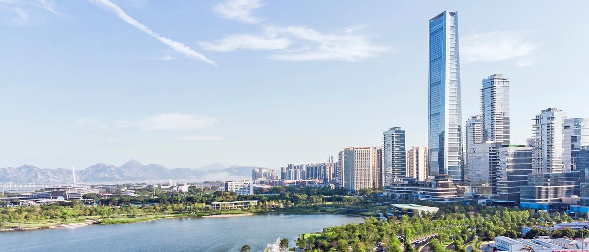 Skyline of Shenzhen Bay and Buildings. New Property Development and Urban Park.