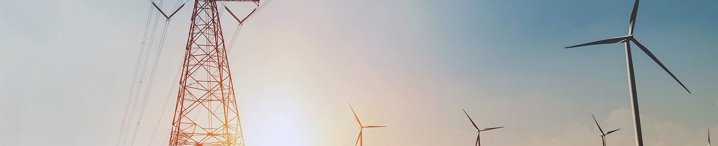 Solar and windmills in sunset