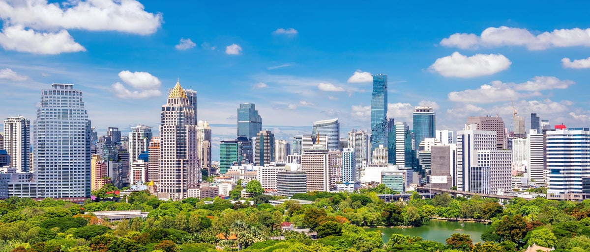 Bangkok city skyline with Lumpini park  from top view in Thailand
