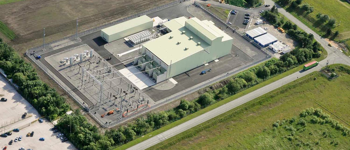 One of the two high-voltage direct current converter stations which comprises the East West Interconnector