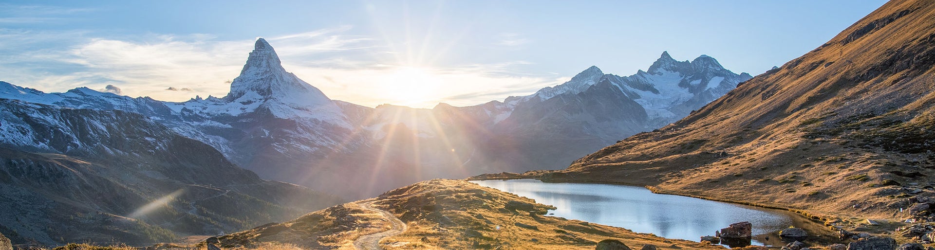Stellisee and Matterhorn mountain in the Swiss Alps, Switzerland