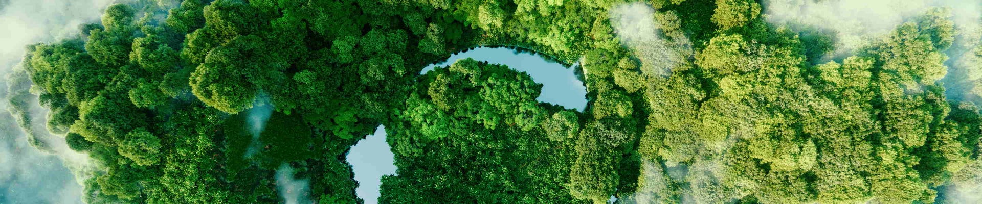 Abstract icon representing the ecological call to recycle and reuse in the form of a pond with a recycling symbol in the middle of a beautiful untouched jungle. 3d rendering.