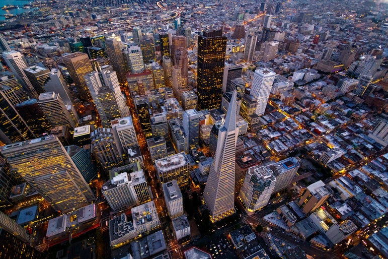 Aerial cityscape view of San Francisco, California, USA
