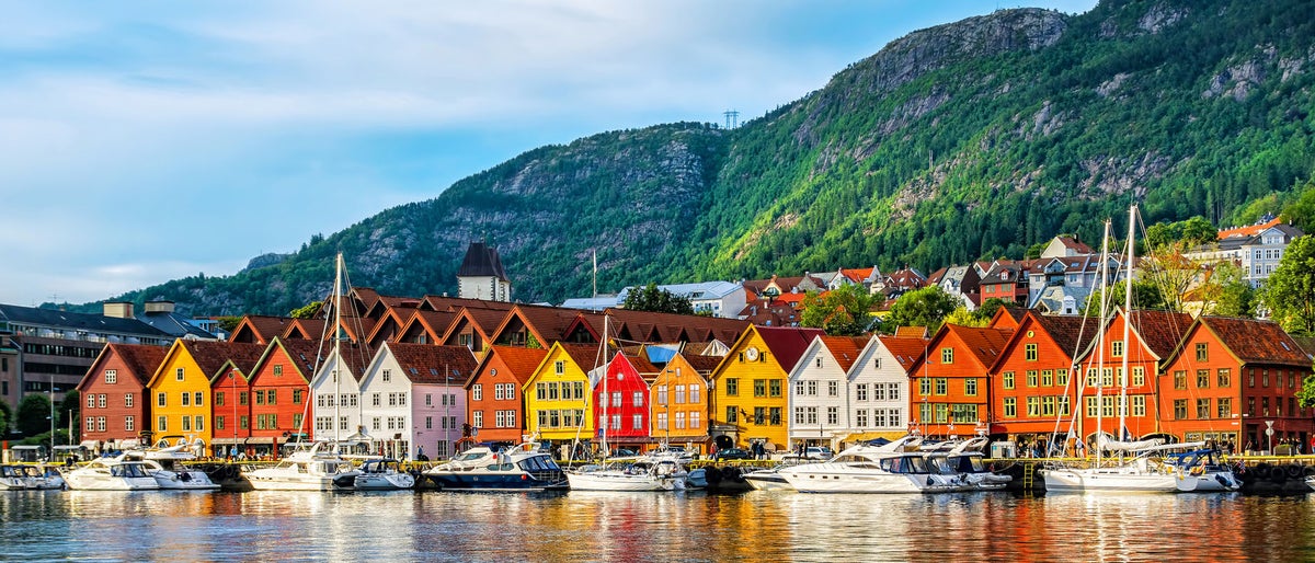 Bergen, Norway. View of historical buildings in Bryggen- Hanseatic wharf in Bergen, Norway. UNESCO World Heritage Site