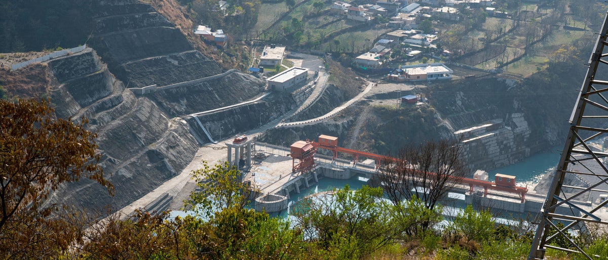 Muzaffarabad, Pakistan - December 29, 2020: Patrind hydropower Project on Nelum Jehlum River