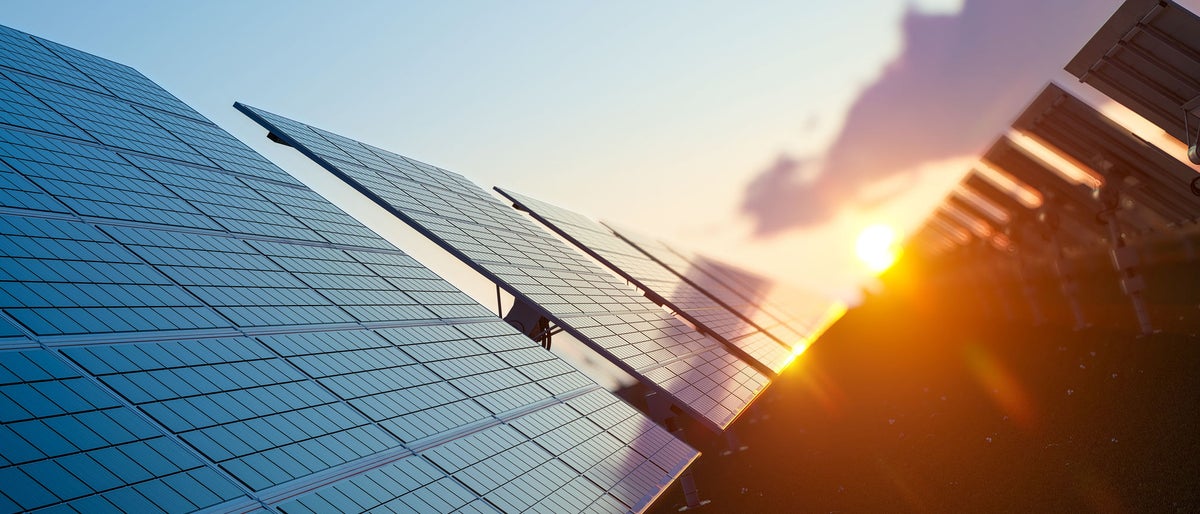 Sun Above the Solar Farm 3d rendering