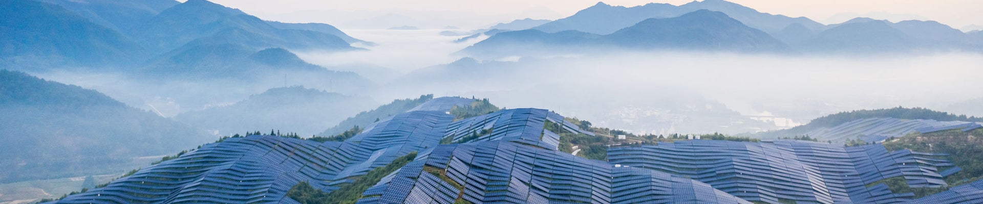 Beautiful mountain solar power station in the morning