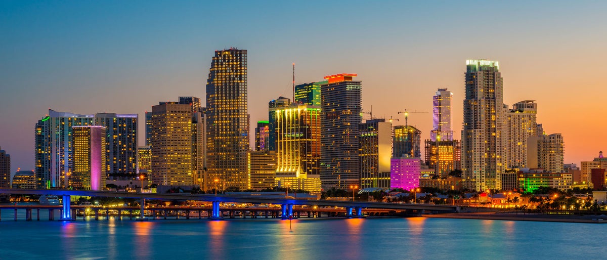 Skyline of Miami Florida USA at Sunset