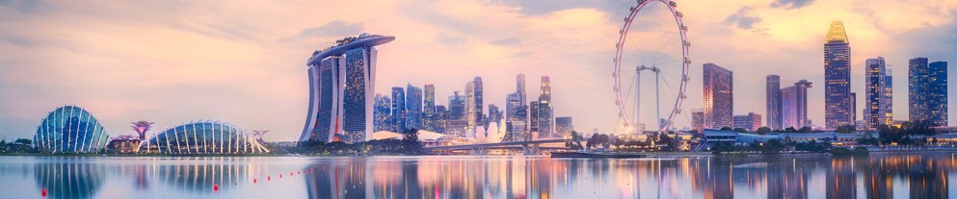 Vibrant panorama background of Singapore skyline at the business bay