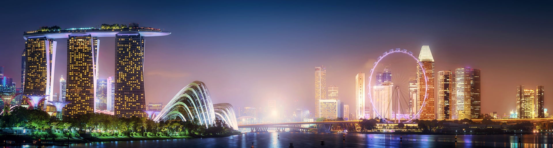 Vibrant panorama background of Singapore skyline at the business bay