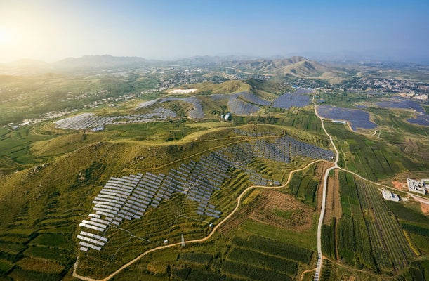 Solar photovoltaic base for aerial photography of mountains