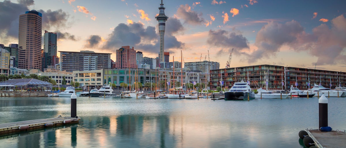 Auckland. Cityscape image of Auckland skyline, New Zealand during sunrise.