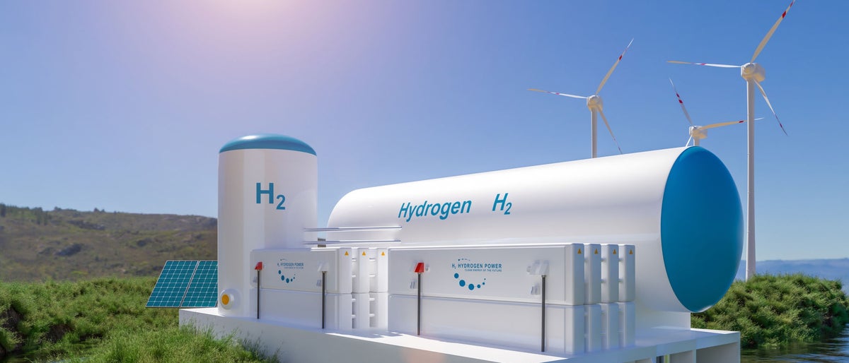hydrogen gas for clean electricity solar and windturbine facility.