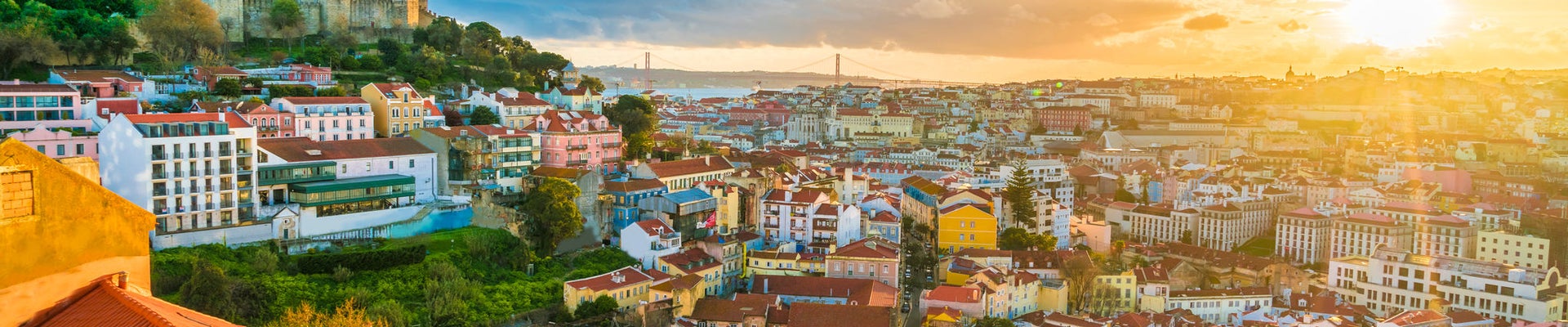 Panoramic view of Lisbon at sunset,  Portugal
