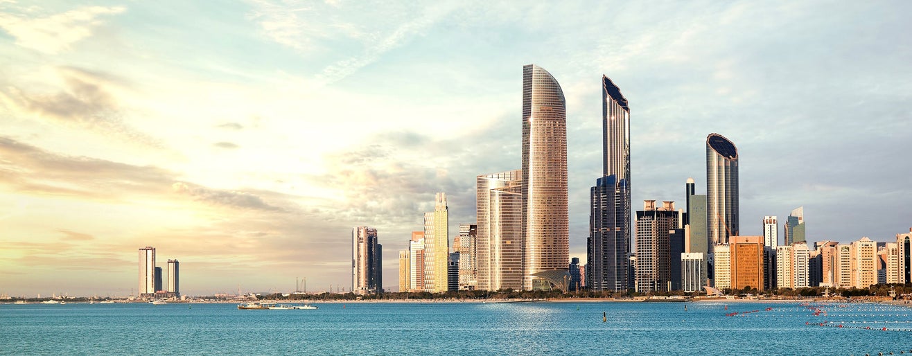 Abu Dhabi Skyline Corniche at sunset 