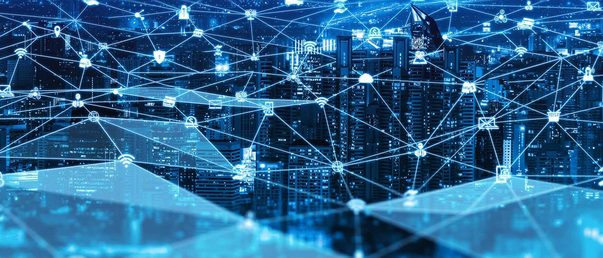 The modern creative communication and internet network connect in smart city . Concept of 5G wireless digital connection and internet of things future.