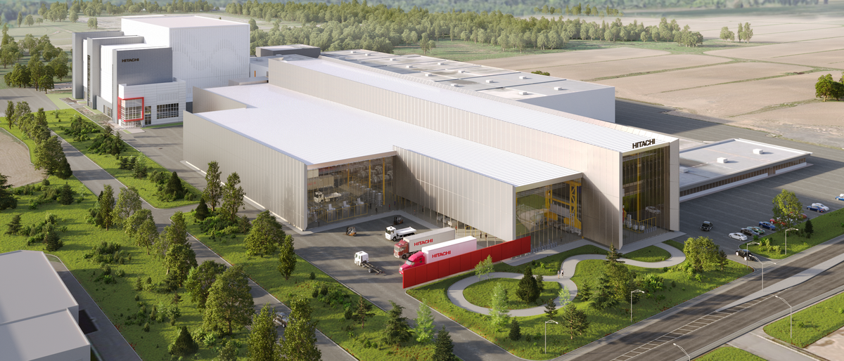 Rendering of Hitachi Energy’s Varennes facility, post-expansion aerial view 