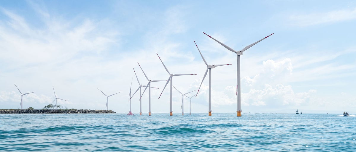 offshore wind farm with beautiful seascape , indonesia