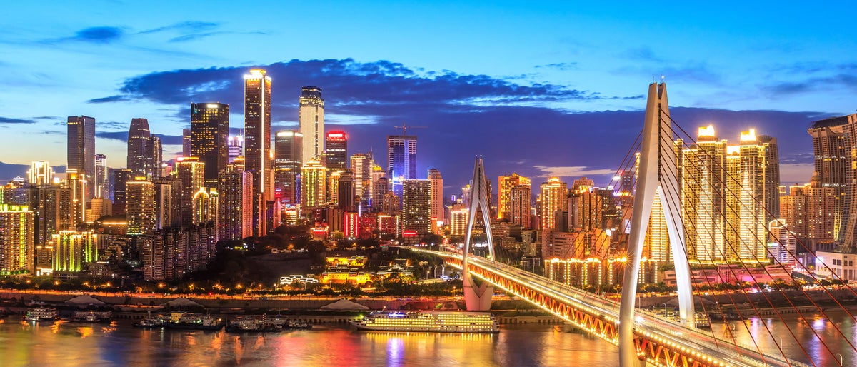 Chongqing architectural scenery and rivers and sky at night