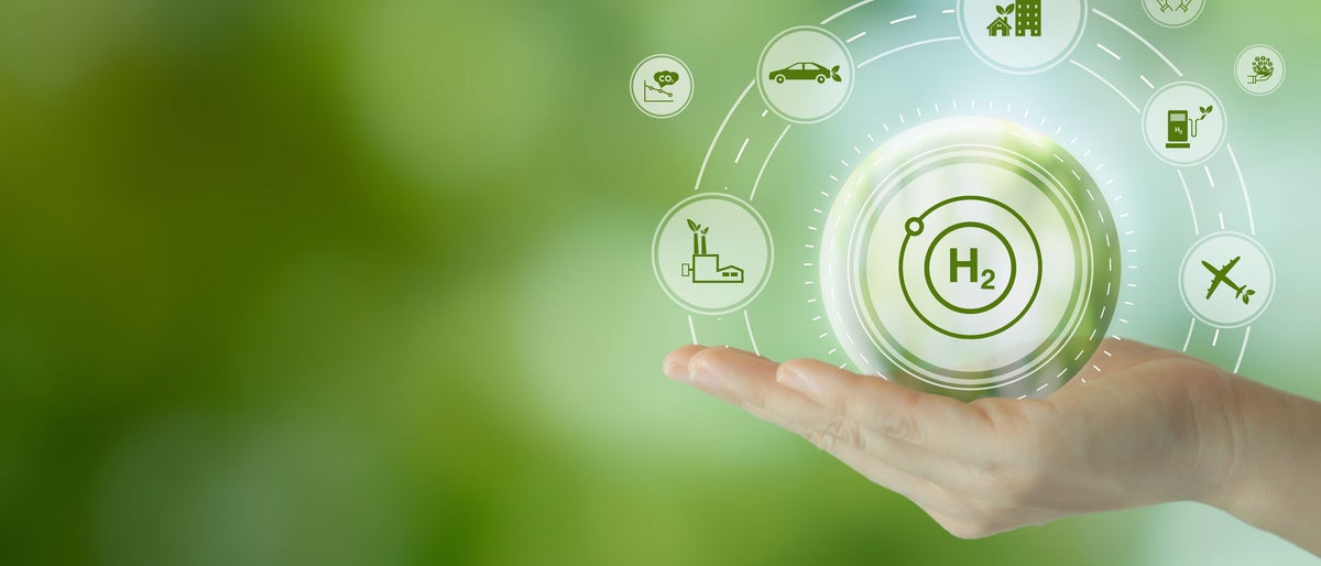 Clean hydrogen energy concept. Environment, eco friendly industry and alternative energy. Climate friendly energy solution in the future for net zero target. Reducing greenhouse gas emissions.