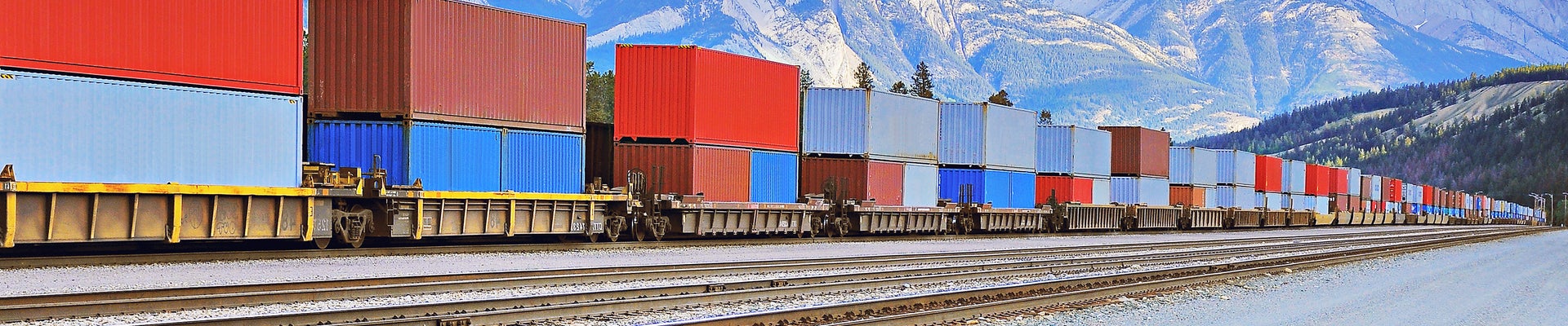 Freight comtainer train in Jasper. Alberta. Canada.